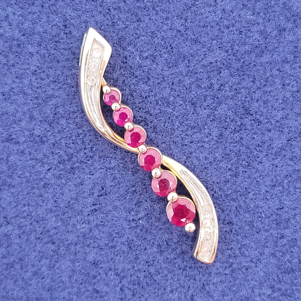 Vintage 10k Gold Diamond & Ruby Journey Pendant